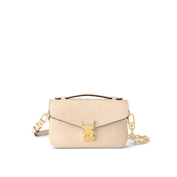 LOUIS VUITTON Pochette Metis East West Embossed Soft Grained Calfskin Small Messenger Bag Crossbody Bag for Women, cream color