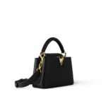 LOUIS VUITTON Capucines Mini Leather Handbag with Metal Studs, Women's, Black