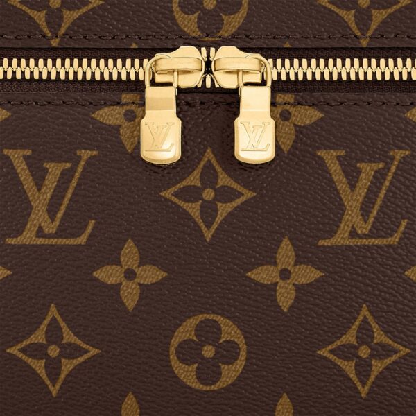 LOUIS VUITTON Nice Mini: Compact silhouette with embossed metal zipper pull, coated canvas, handbag, mini, women's, brown