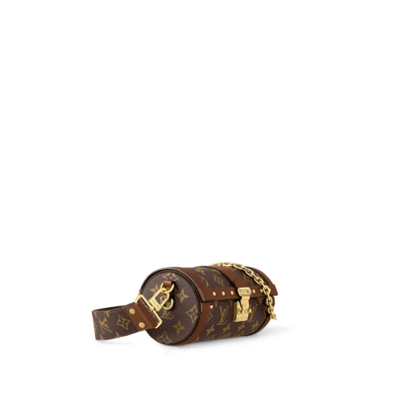 LOUIS VUITTON Papillon Trunk Monogram Chain S-Lock Clasp Coated Canvas with Leather Trim Crossbody Bag for Women, Brown