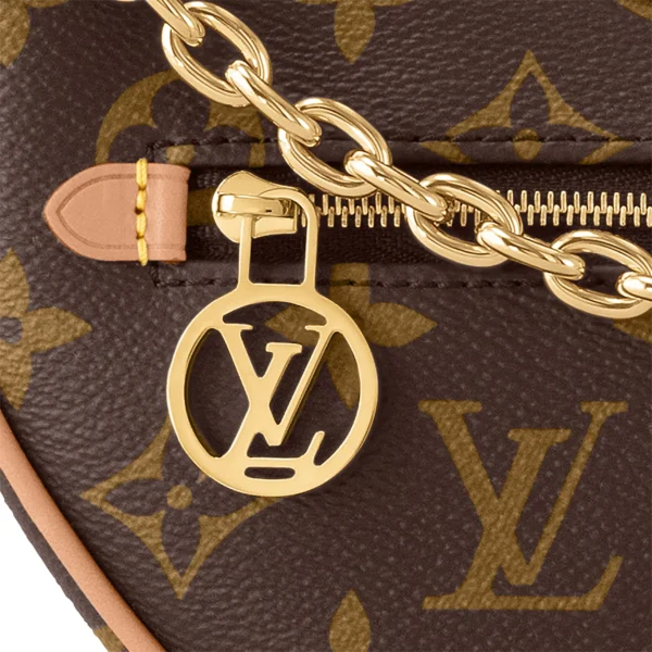 LOUIS VUITTON Loop Classic Monogram All-Over Print Chain Shoulder Strap Coated Canvas with Leather Trim Moon Bag for Women, Brown