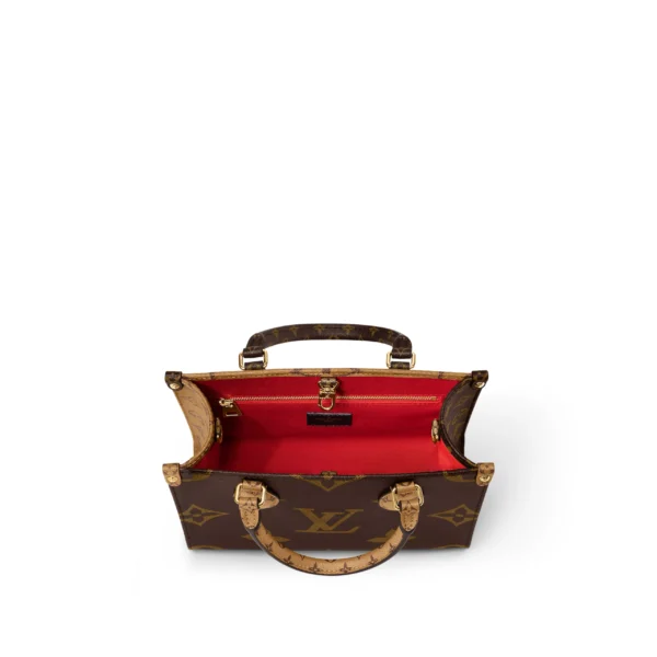 LOUIS VUITTON ONTHEGO PM Classic Monogram Canvas Coated Handbag/Shoulder Bag, Mini, Women's, Brown and Caramel