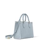 LOUIS VUITTON ONTHEGO PM Tote Bag with Detachable and Adjustable Strap, Embossed Grained Calfskin, Small, Women's, Light Blue