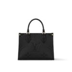 LOUIS VUITTON ONTHEGO PM Tote Bag with Detachable and Adjustable Strap, Embossed Grained Calfskin, Small, Women's, Black