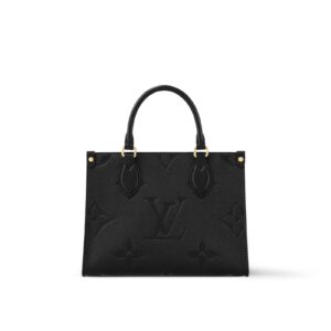 LOUIS VUITTON ONTHEGO PM Tote Bag with Detachable and Adjustable Strap, Embossed Grained Calfskin, Small, Women's, Black