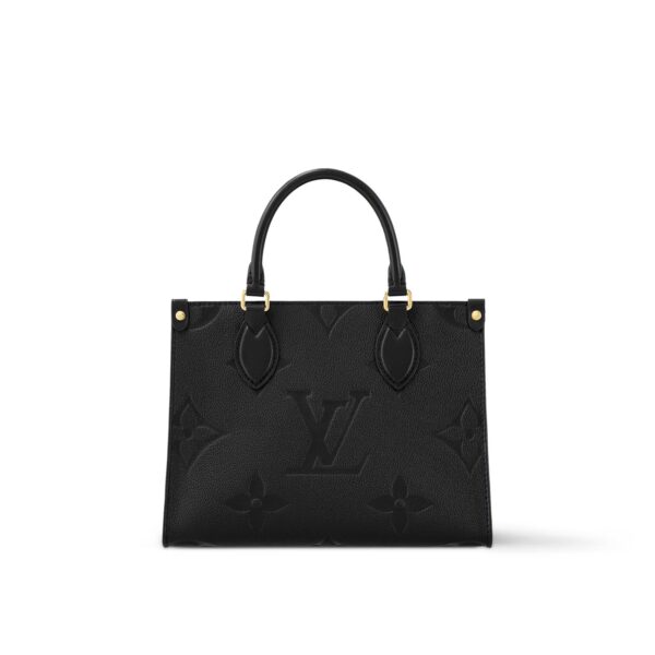 LOUIS VUITTON ONTHEGO PM Tote Bag with Detachable and Adjustable Strap, Embossed Grained Calfskin, Small, Women's, Black