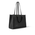 LOUIS VUITTON ONTHEGO MM Tote Bag with Detachable and Adjustable Strap, Embossed Grained Calfskin, Medium, Women's, Black