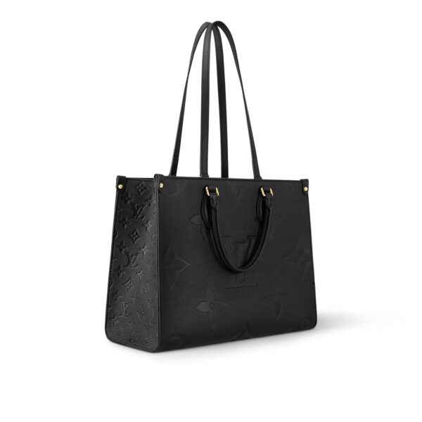 LOUIS VUITTON ONTHEGO MM Tote Bag with Detachable and Adjustable Strap, Embossed Grained Calfskin, Medium, Women's, Black