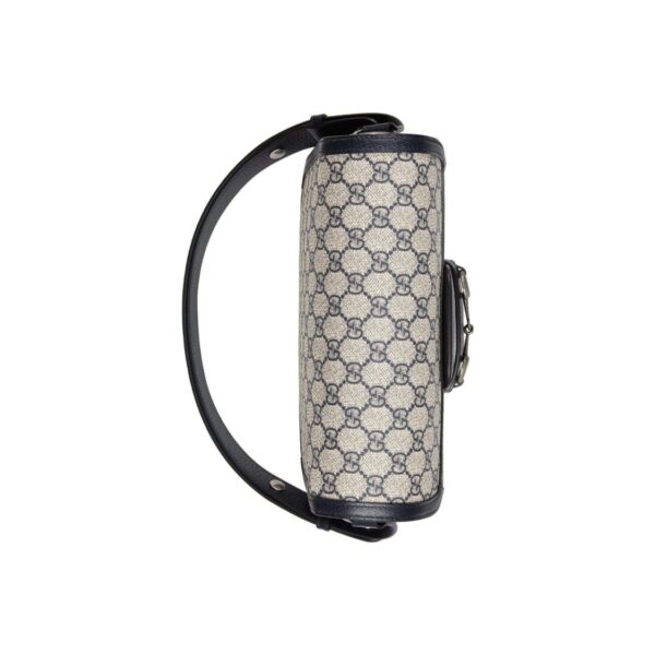 Gucci Horsebit 1955 vintage silver buckle horse bit buckle aged logo canvas patchwork leather trim handbag messenger bag small unisex