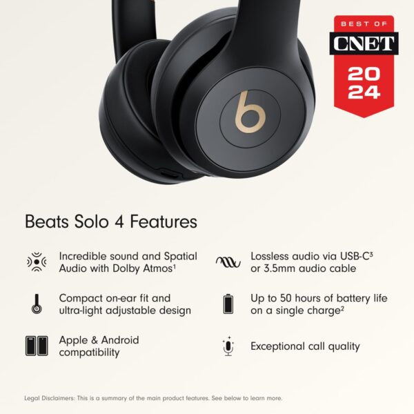 Beats Solo 4 - Wireless On-Ear Bluetooth Headphones, Up to 50 Hours of Battery Life, Ultra-Lightweight Comfort, Powerful and Balanced Sound, Compatible with Apple and Android