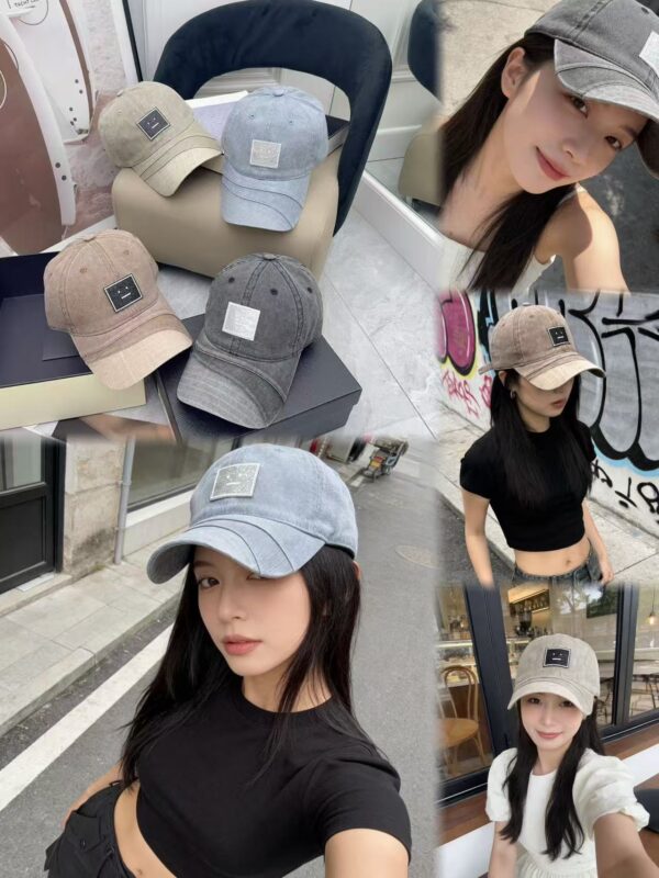 Luxury designer retro washed denim smiling baseball cap for both men and women, adjustable casual cap